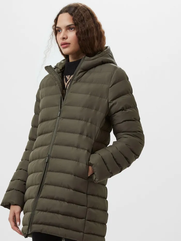 French Connection Hooded Puffer Coat Khaki Woman Coats and Jackets