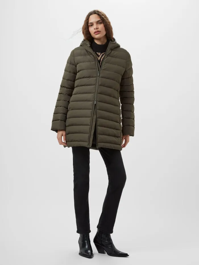 French Connection Hooded Puffer Coat Khaki Woman Coats and Jackets