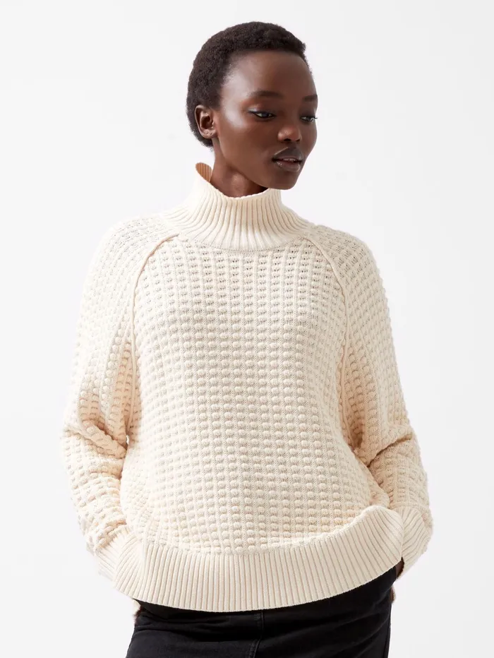 French Connection Keya Popcorn Knit Mozart Jumper Cream Woman Jumpers and Cardigans
