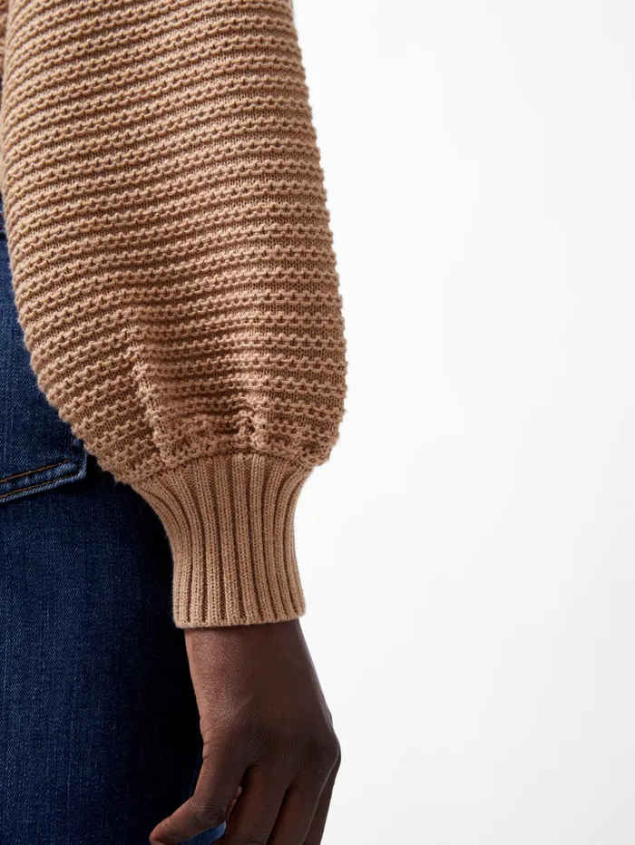 French Connection Lily Mozart Bishop Sleeve Jumper Camel Mel Light Woman Jumpers and Cardigans