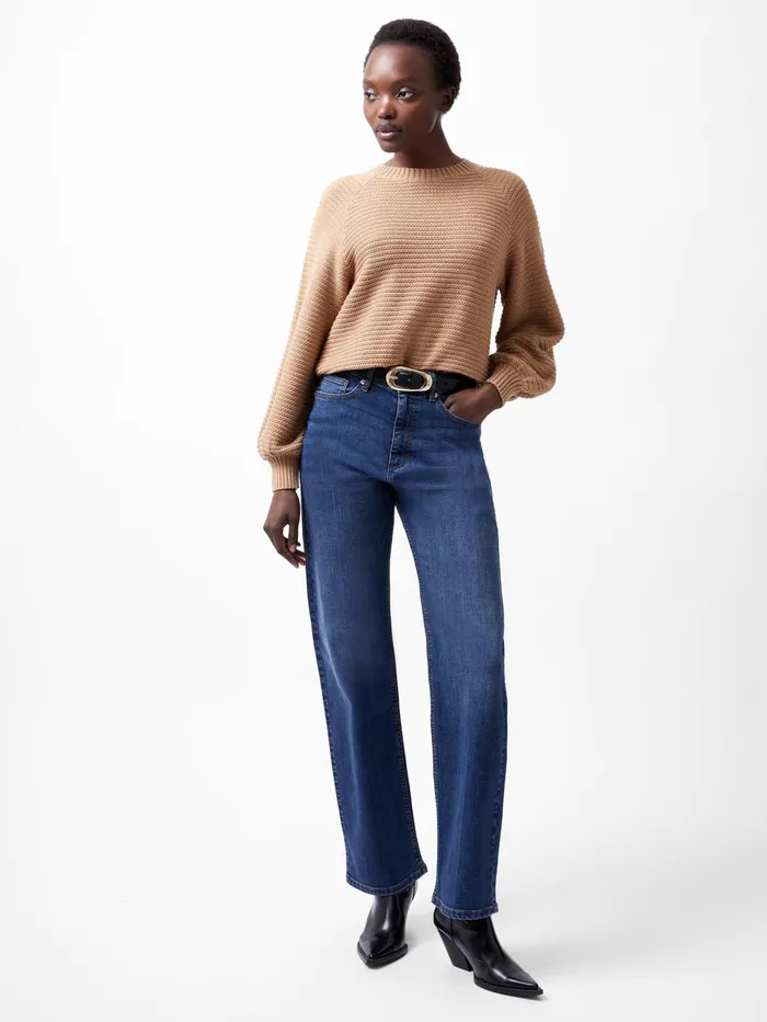 French Connection Lily Mozart Bishop Sleeve Jumper Camel Mel Light Woman Jumpers and Cardigans