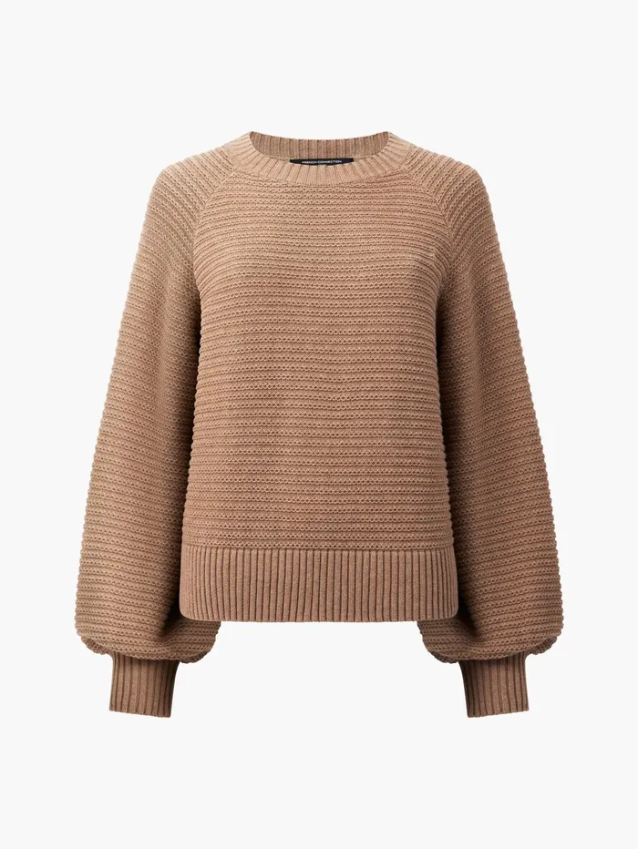 French Connection Lily Mozart Bishop Sleeve Jumper Camel Mel Light Woman Jumpers and Cardigans