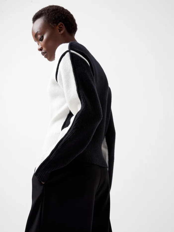French Connection Lorena High Neck Jumper 8211 BlackoutLinen White Woman Jumpers and Cardigans French Connection Lorena High Neck Jumper 8211 BlackoutLinen White Woman Jumpers and Cardigans