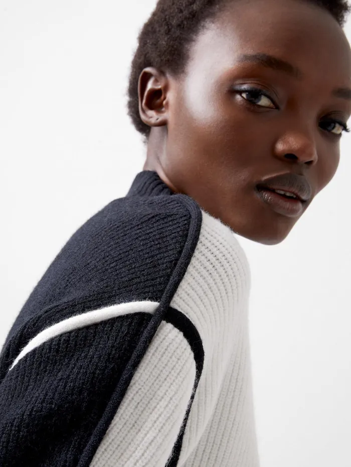 French Connection Lorena High Neck Jumper 8211 BlackoutLinen White Woman Jumpers and Cardigans