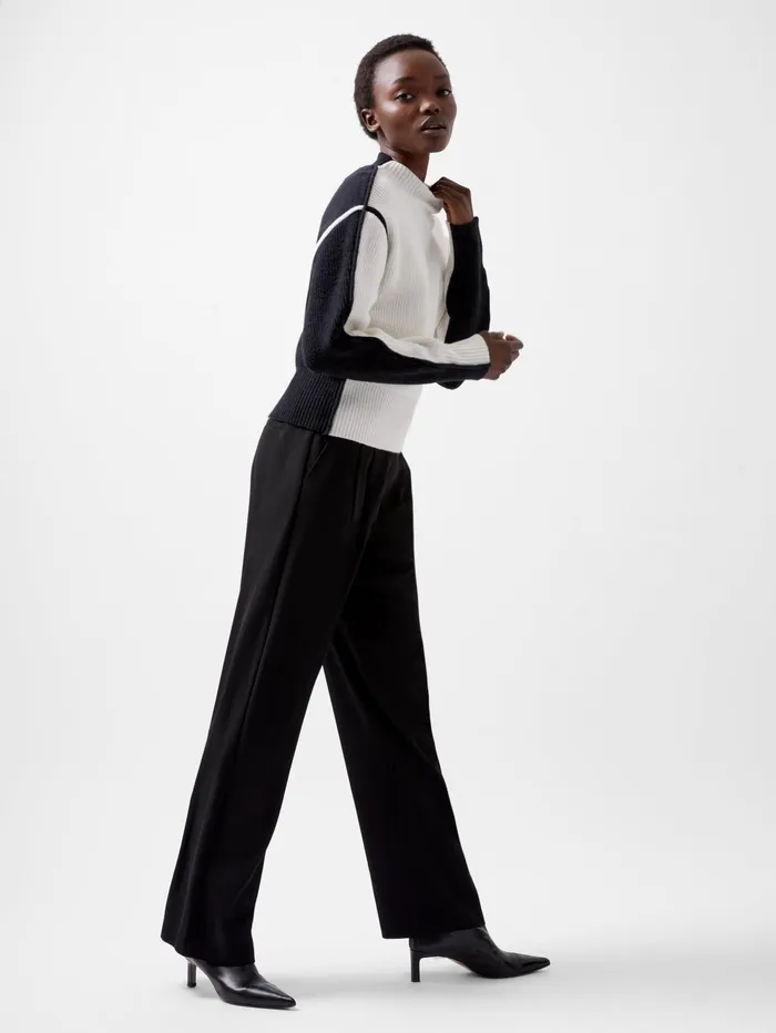 French Connection Lorena High Neck Jumper 8211 BlackoutLinen White Woman Jumpers and Cardigans