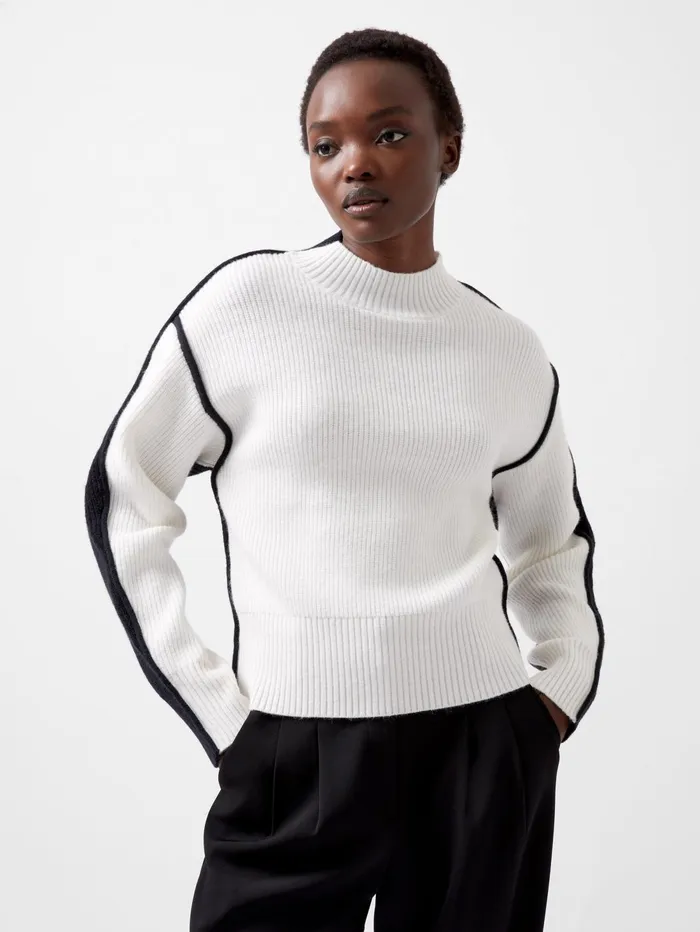 French Connection Lorena High Neck Jumper 8211 BlackoutLinen White Woman Jumpers and Cardigans