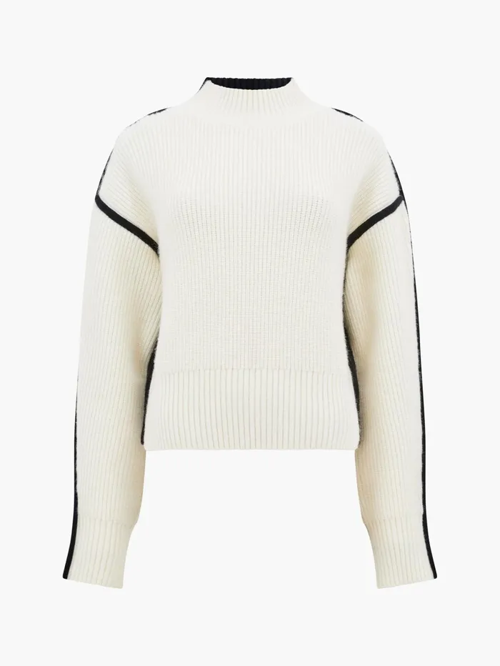 French Connection Lorena High Neck Jumper 8211 BlackoutLinen White Woman Jumpers and Cardigans