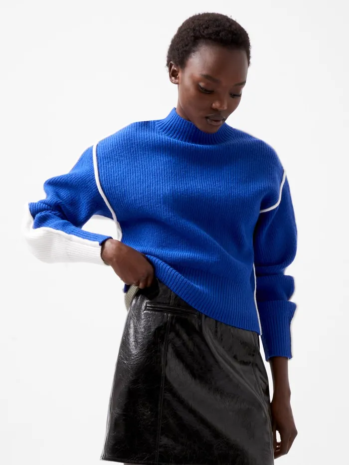 French Connection Lorena High Neck Jumper Chroma 8211 BlueWinter White Woman Jumpers and Cardigans