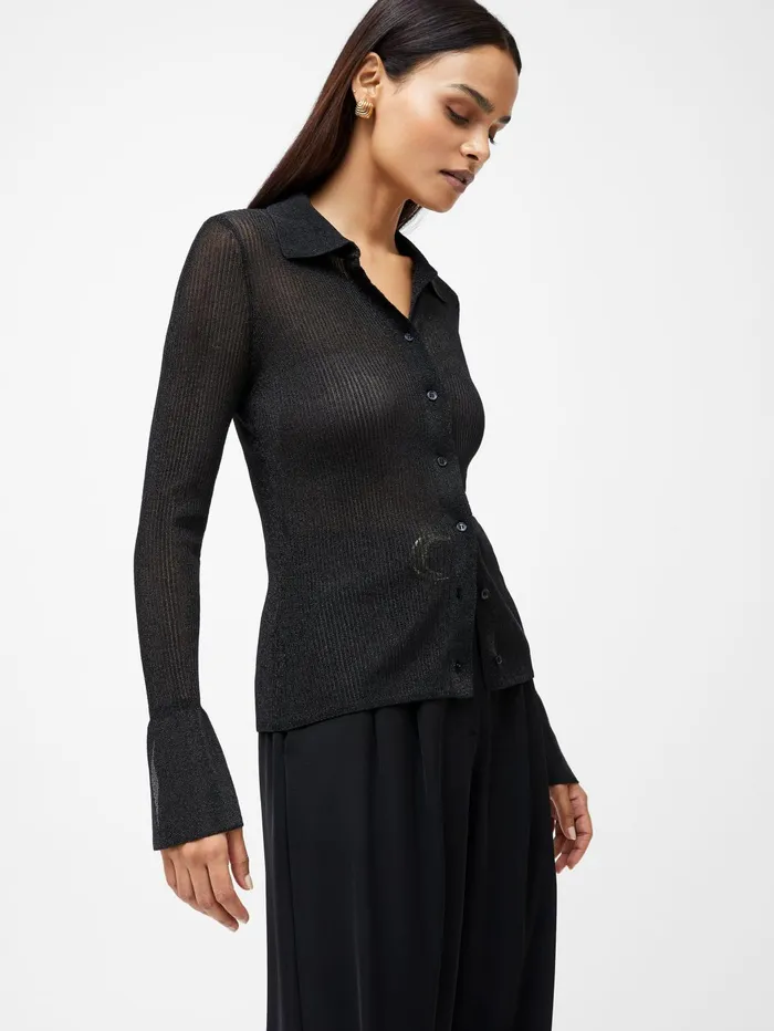 French Connection Lurex Mix Collared Top Black Woman Tops