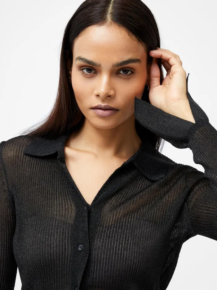 French Connection Lurex Mix Collared Top Black Woman Tops
