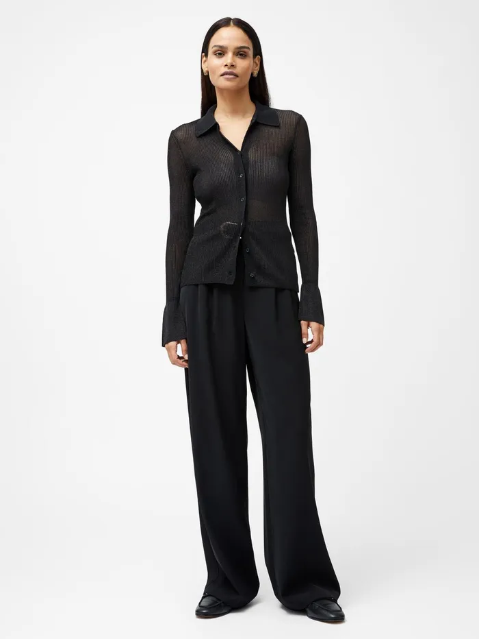 French Connection Lurex Mix Collared Top Black Woman Tops