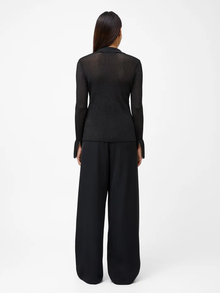French Connection Lurex Mix Collared Top Black Woman Tops