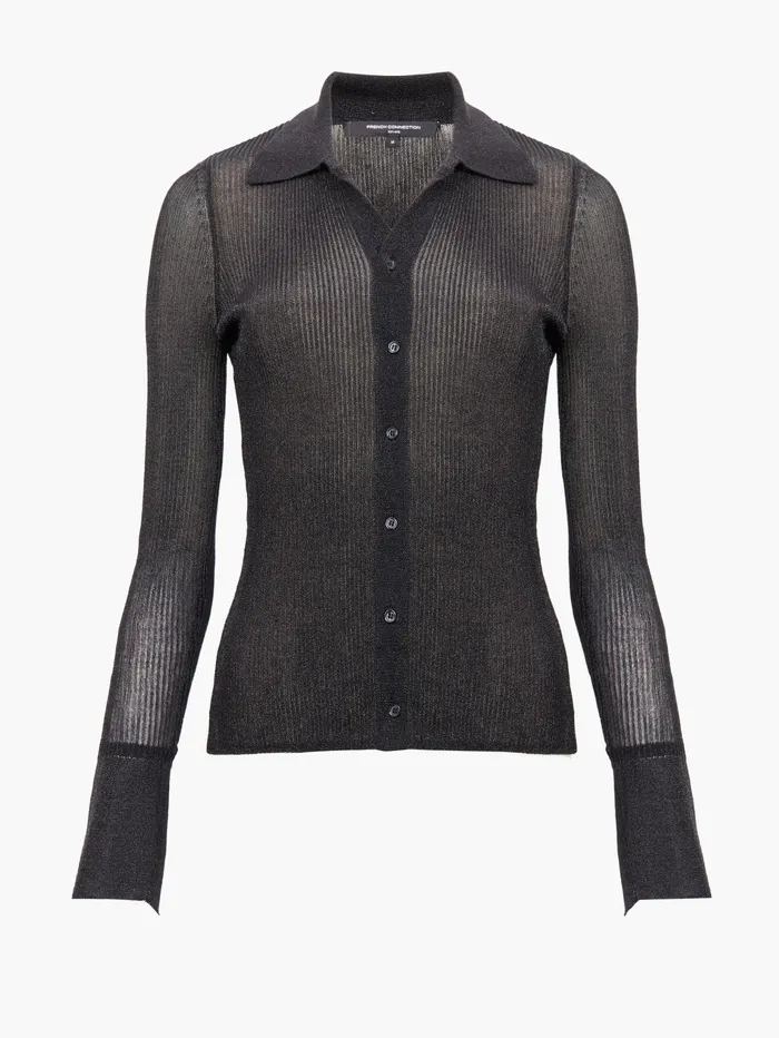 French Connection Lurex Mix Collared Top Black Woman Tops
