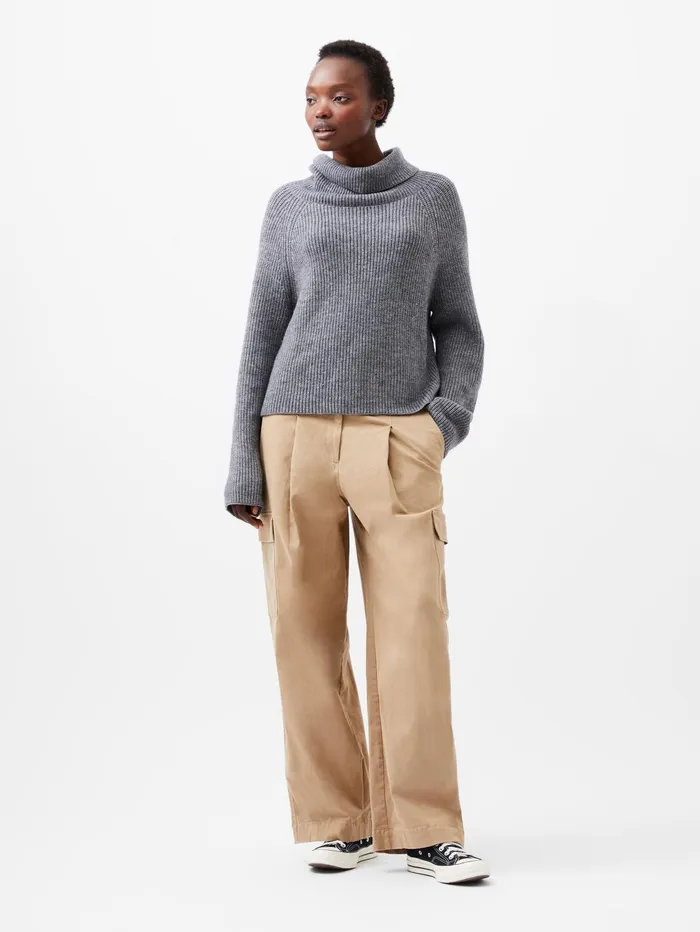 French Connection Mersai Roll Neck Jumper Stone Grey Mel Woman Jumpers and Cardigans