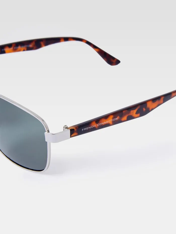 French Connection Metal Navigator Sunglasses SilverMatte Tort Man Sunglasses