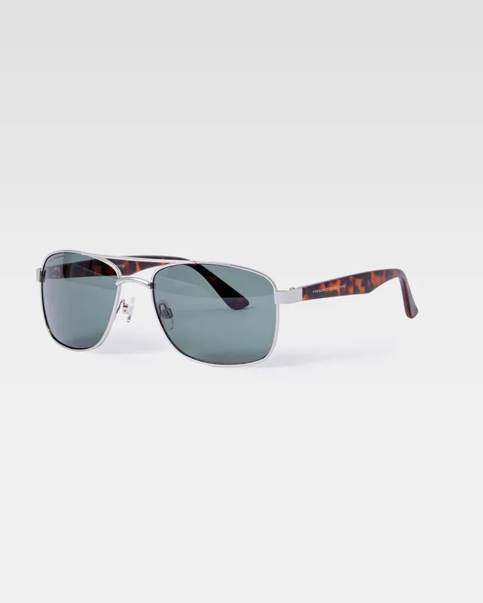 French Connection Metal Navigator Sunglasses SilverMatte Tort Man Sunglasses