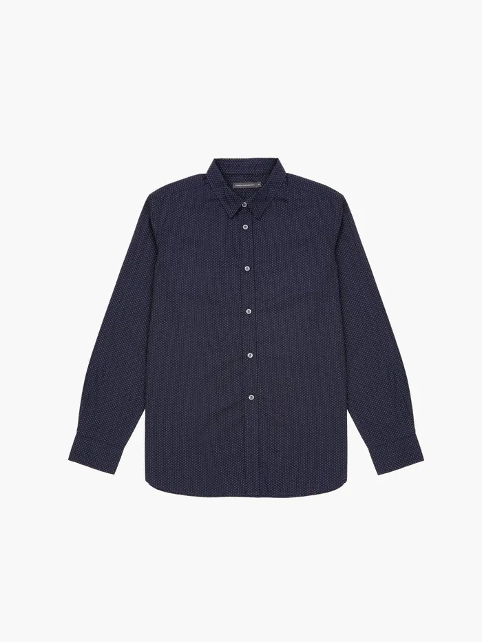 French Connection Micro Dot Long Sleeve Shirt MarineWhite Man Shirts