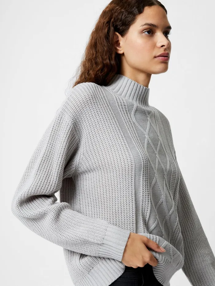 French Connection Premium Placement Cable Knit Jumper Light Grey Woman Jumpers and Cardigans French Connection Premium Placement Cable Knit Jumper Light Grey Woman Jumpers and Cardigans