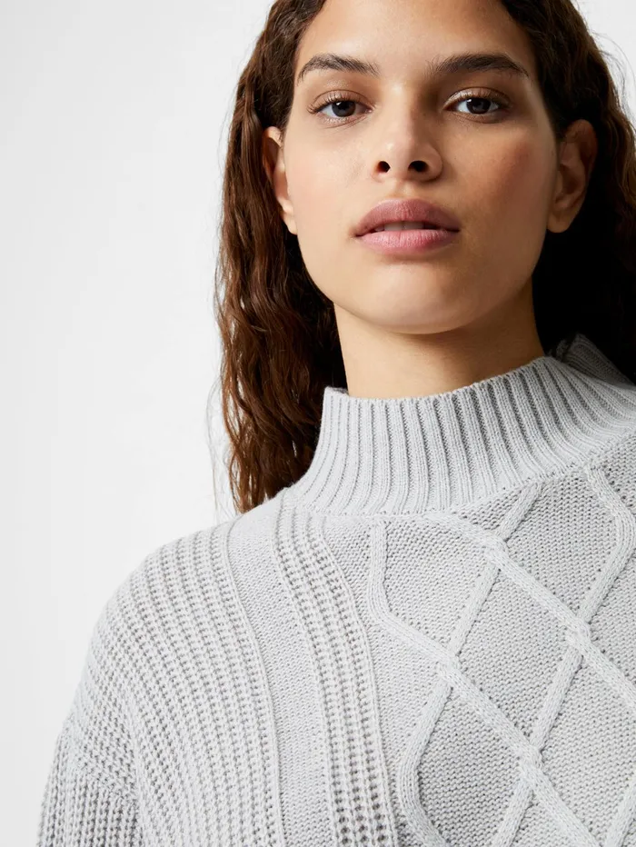 French Connection Premium Placement Cable Knit Jumper Light Grey Woman Jumpers and Cardigans