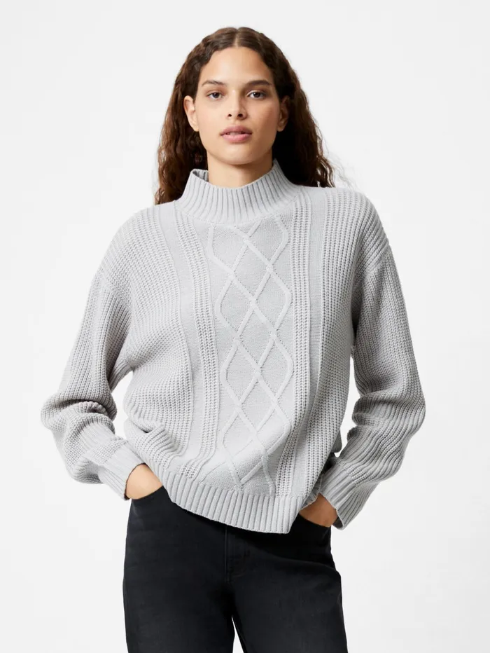 French Connection Premium Placement Cable Knit Jumper Light Grey Woman Jumpers and Cardigans
