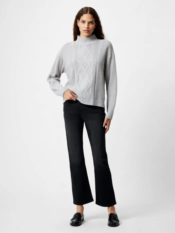 French Connection Premium Placement Cable Knit Jumper Light Grey Woman Jumpers and Cardigans