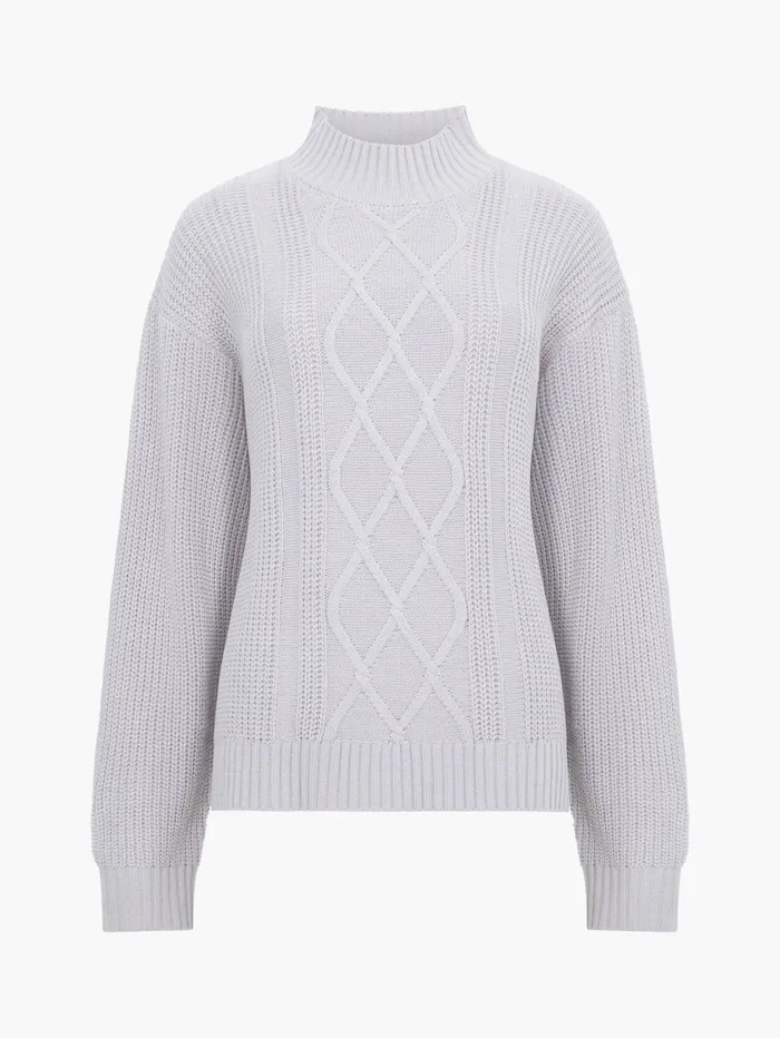 French Connection Premium Placement Cable Knit Jumper Light Grey Woman Jumpers and Cardigans