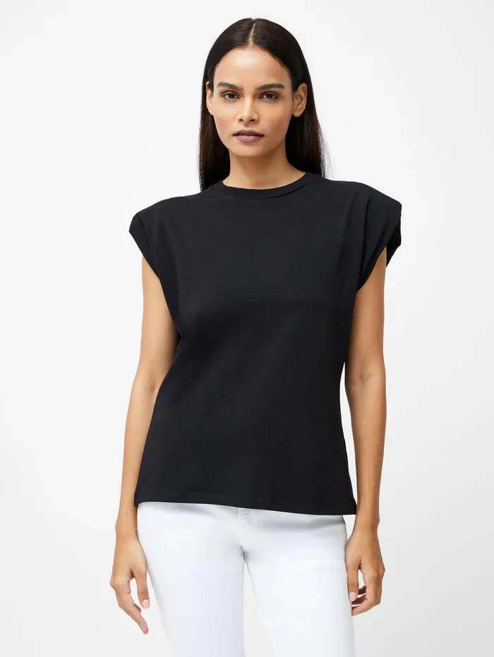 French Connection Rallie Shoulder Pad Tank Top Black Woman Tops