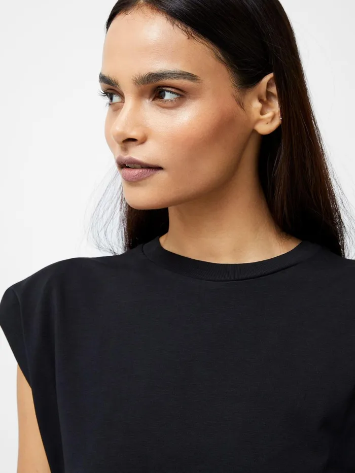 French Connection Rallie Shoulder Pad Tank Top Black Woman Tops