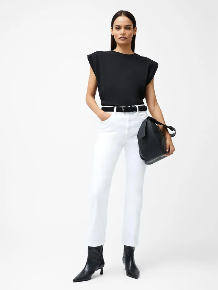 French Connection Rallie Shoulder Pad Tank Top Black Woman Tops