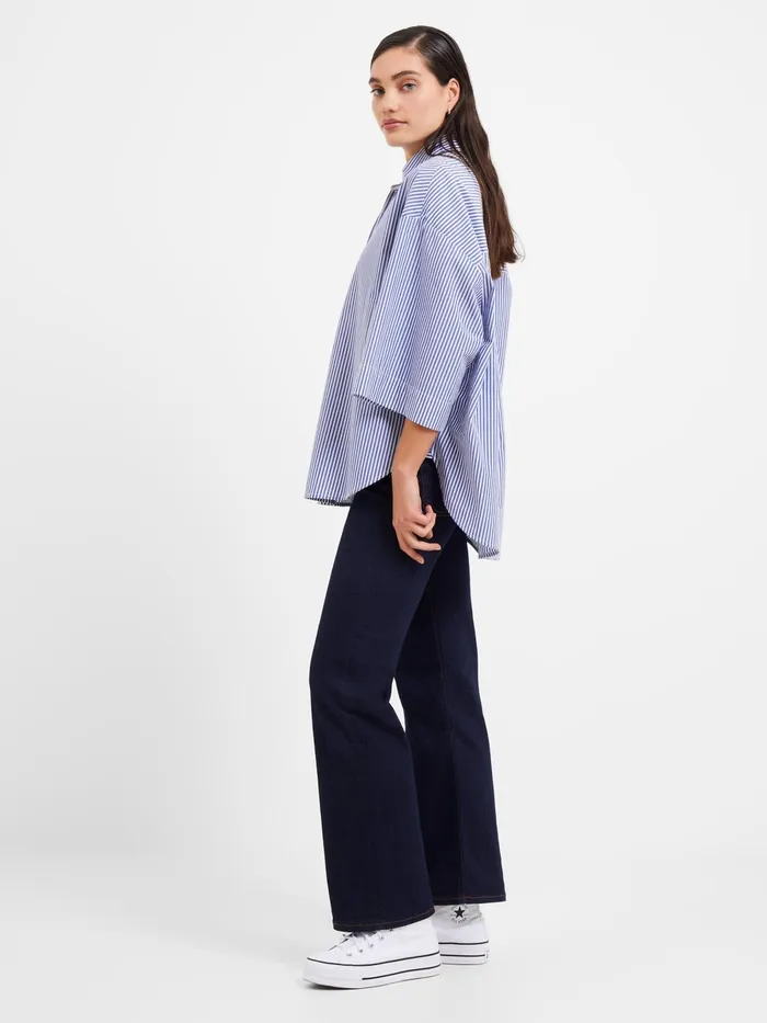 French Connection Rhodes Poplin Stripe Popover Shirt Blue White Woman Tops
