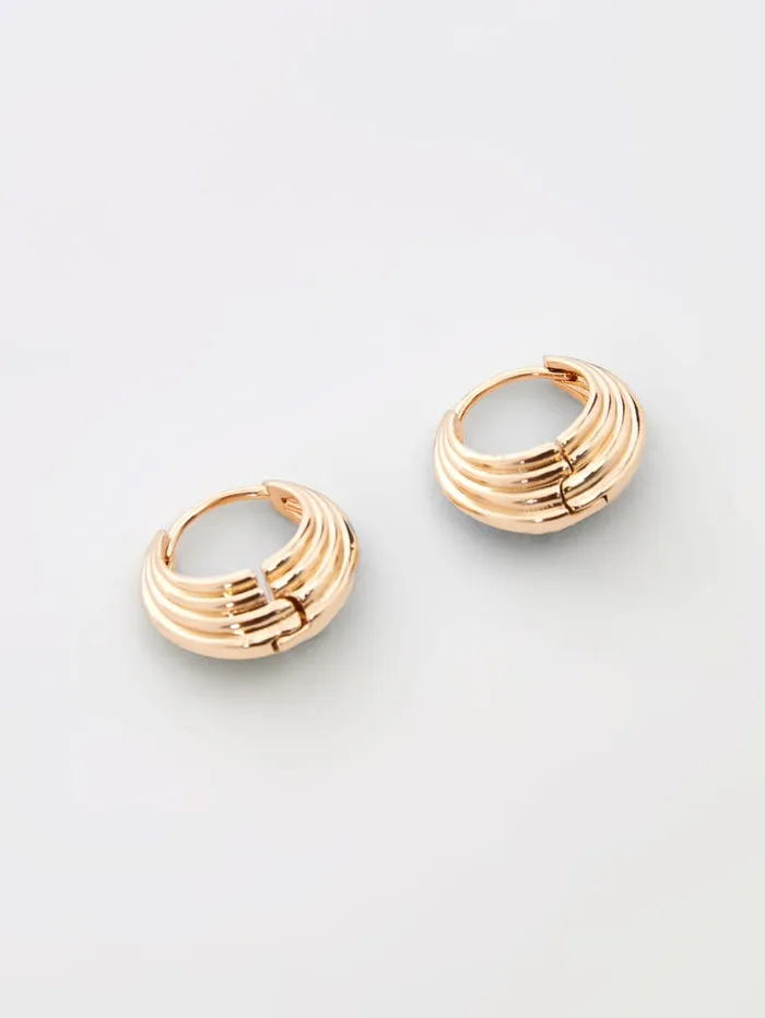 French Connection Ridged Huggie Earrings Gold Woman Jewellery