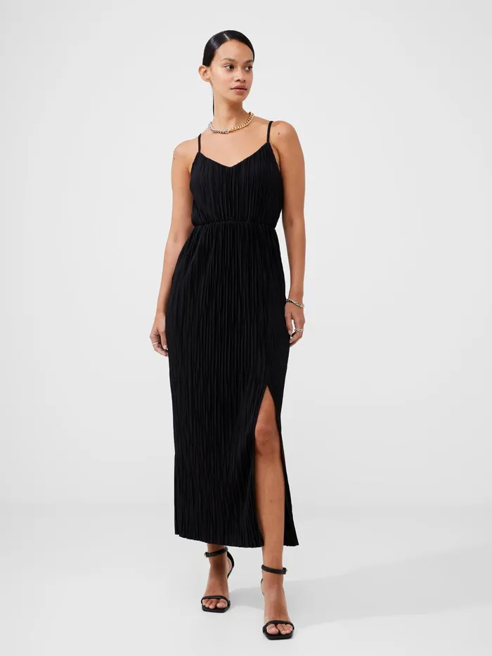 French Connection Strappy Plisse Jersey Maxi Dress Black Woman Maxi Dresses