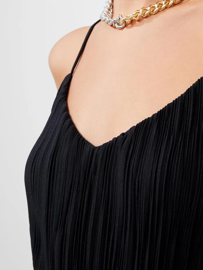 French Connection Strappy Plisse Jersey Maxi Dress Black Woman Maxi Dresses