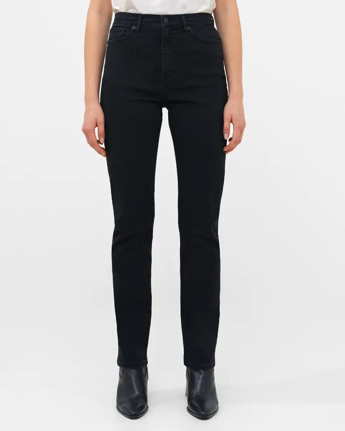 French Connection Stretch Denim Cigarette Fit High Waisted Jeans 34 Inch Black Woman Trousers