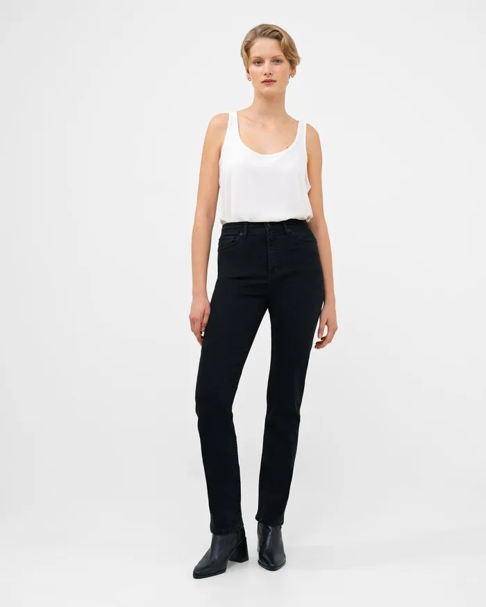 French Connection Stretch Denim Cigarette Fit High Waisted Jeans 34 Inch Black Woman Trousers