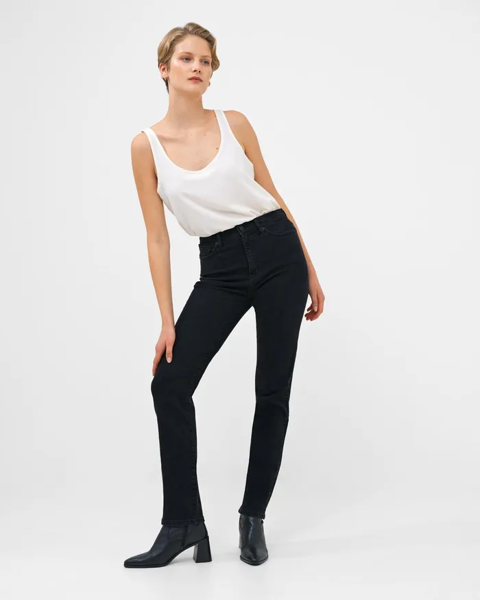 French Connection Stretch Denim Cigarette Fit High Waisted Jeans 34 Inch Black Woman Trousers