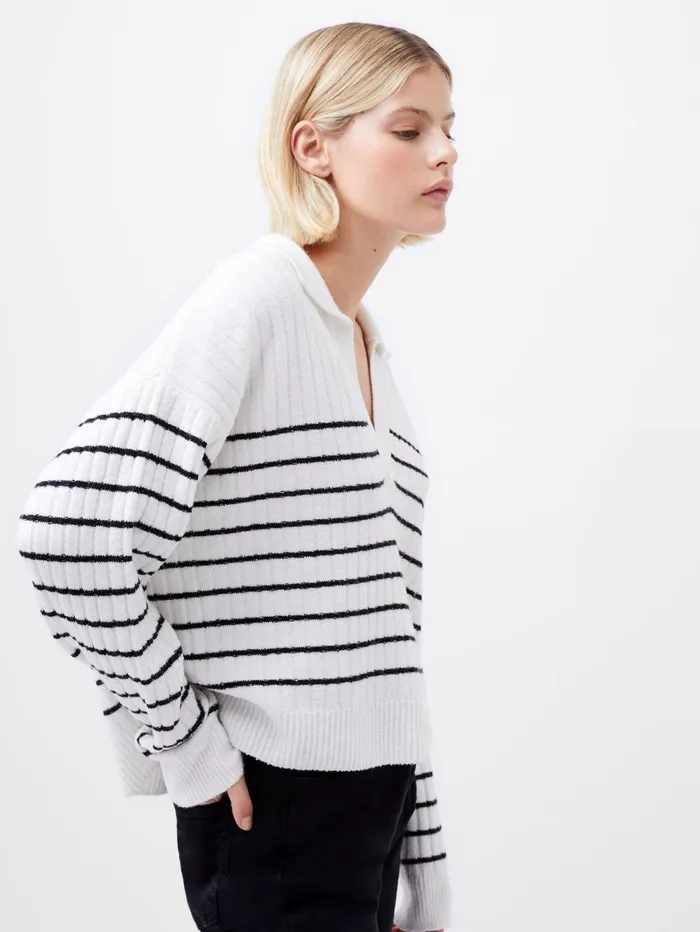 French Connection Vhari Recycled Collar Stripe Jumper Winter WhiteBlack Woman Jumpers and Cardigans French Connection Vhari Recycled Collar Stripe Jumper Winter WhiteBlack Woman Jumpers and Cardigans