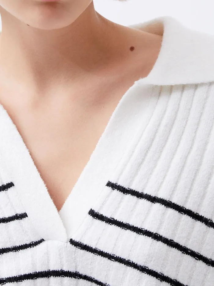 French Connection Vhari Recycled Collar Stripe Jumper Winter WhiteBlack Woman Jumpers and Cardigans