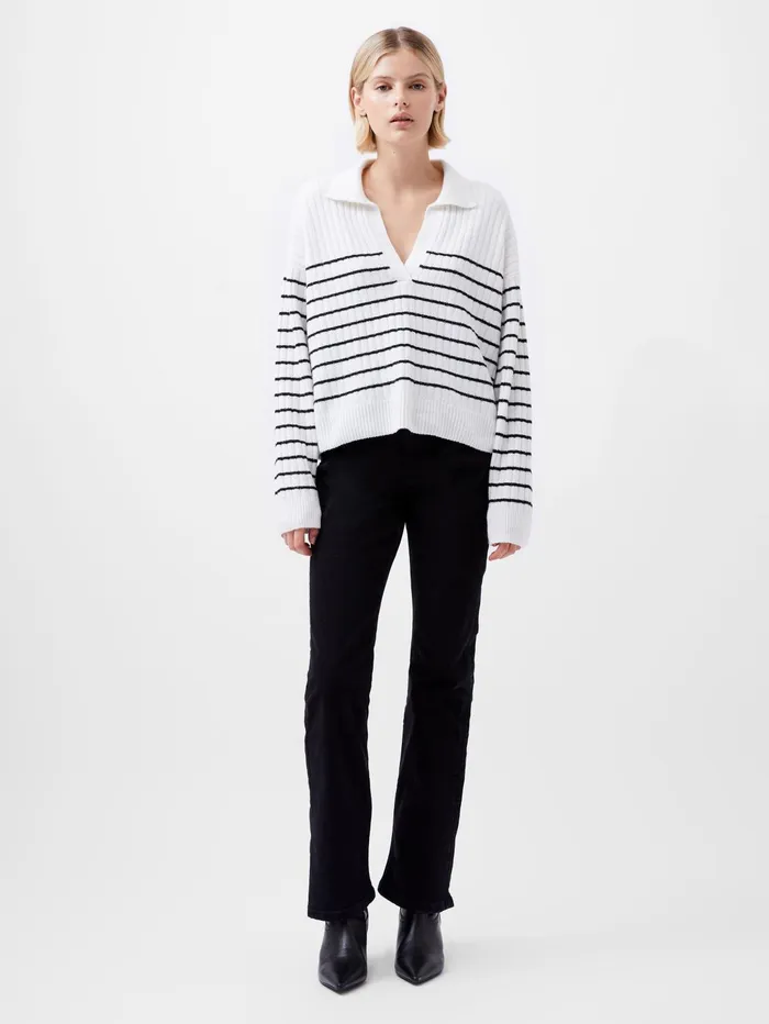 French Connection Vhari Recycled Collar Stripe Jumper Winter WhiteBlack Woman Jumpers and Cardigans