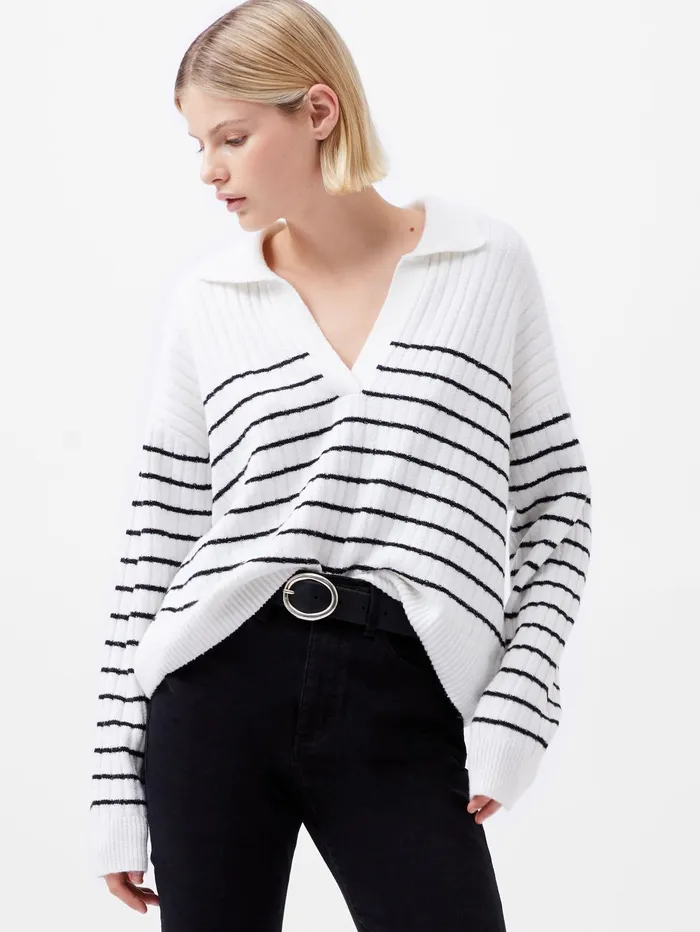 French Connection Vhari Recycled Collar Stripe Jumper Winter WhiteBlack Woman Jumpers and Cardigans