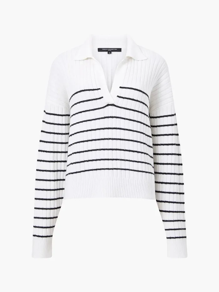 French Connection Vhari Recycled Collar Stripe Jumper Winter WhiteBlack Woman Jumpers and Cardigans