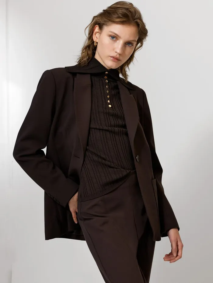 French Connection Whisper Blazer Chocolate Ganache Woman Coats and Jackets