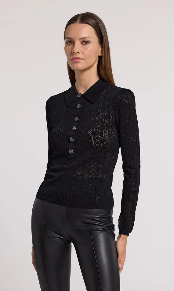 Generation Love Clothing Angelica Pointelle Sweater Black Women Sweaters and Sweatshirts