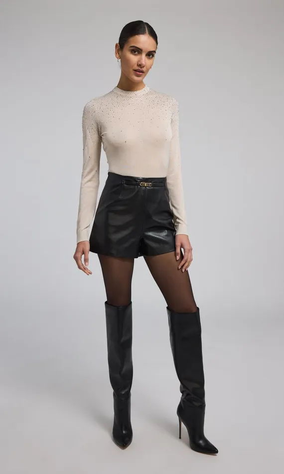 Generation Love Clothing Danny Belted Vegan Leather Shorts Black Women Shorts