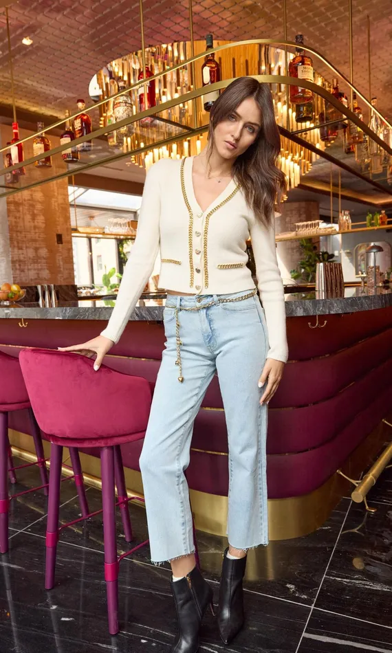 Generation Love Clothing Jordy Chain Belted Jeans Ice Blue Women Pants