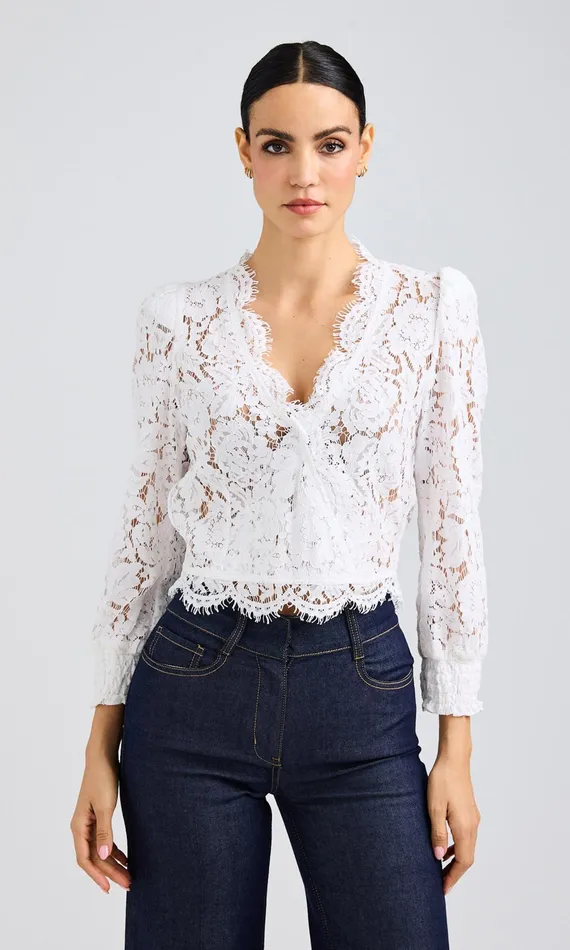 Generation Love Clothing Kairi Lace Wrap Blouse White Women Tops