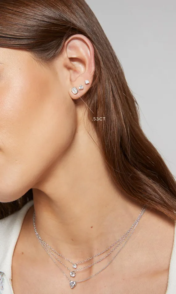 Generation Love Clothing Mon Tresor Emerald Cut Bezel Single Stud 53 Carat White Gold Women Fine Jewelry