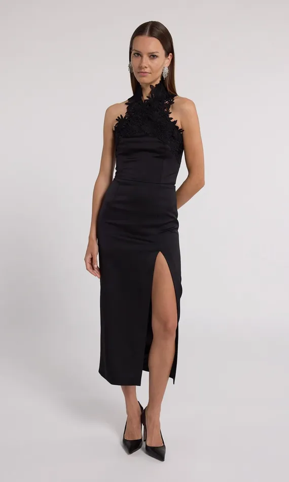 Generation Love Clothing Raven Lace Combo Halter Dress Black Women Dresses
