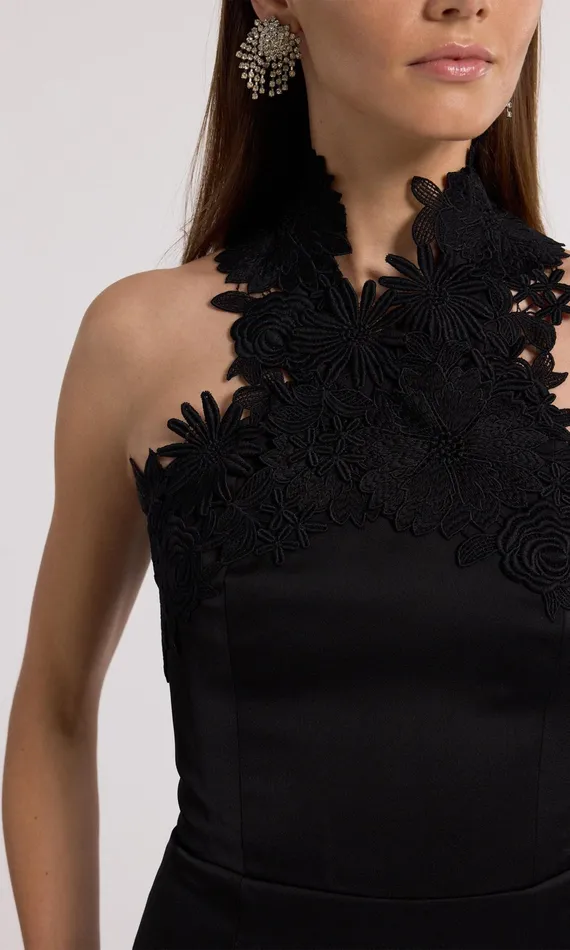 Generation Love Clothing Raven Lace Combo Halter Dress Black Women Dresses