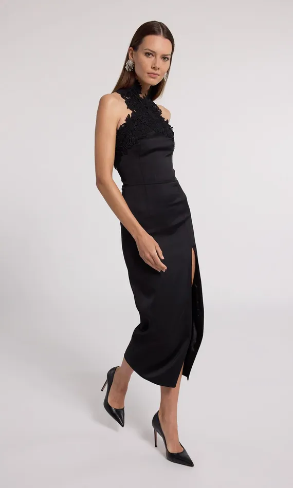 Generation Love Clothing Raven Lace Combo Halter Dress Black Women Dresses